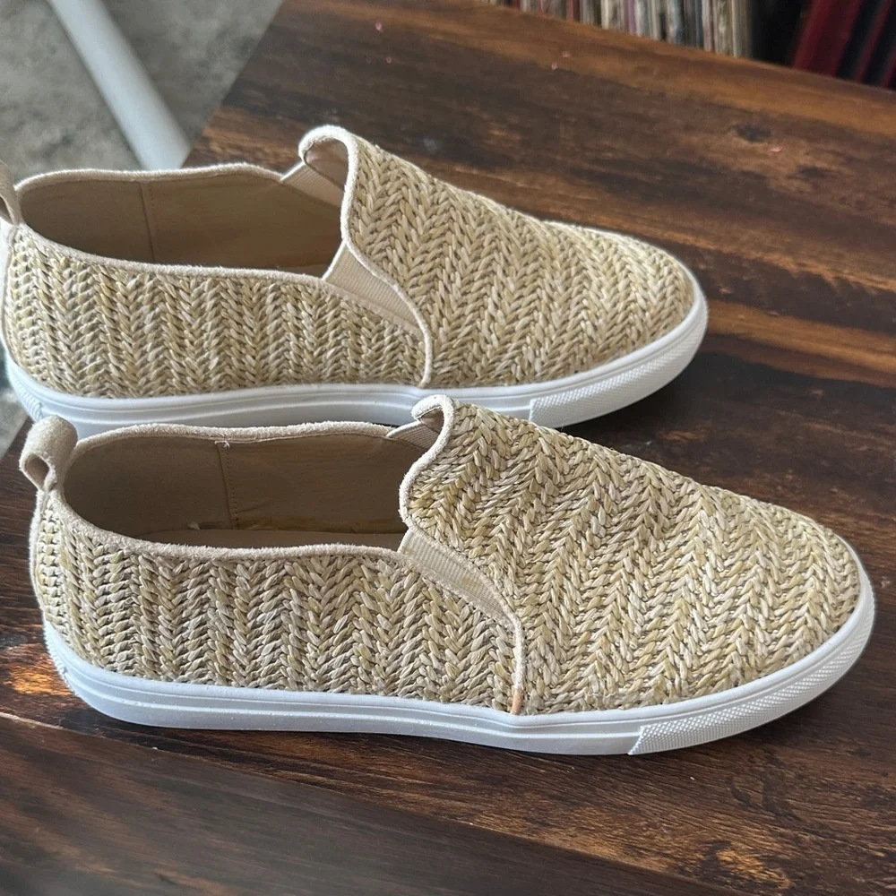 Nicole Miller Cream Braided Espadrille Slip-On Sneakers